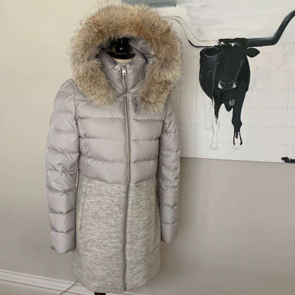 soia & kyo hooded fox fur-trim down  wool coat